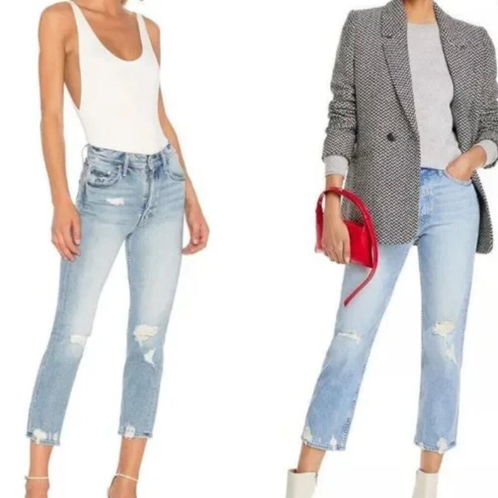 MOTHER The Tomcat The Confession Button Fly Distressed Straight Leg Jeans EUC